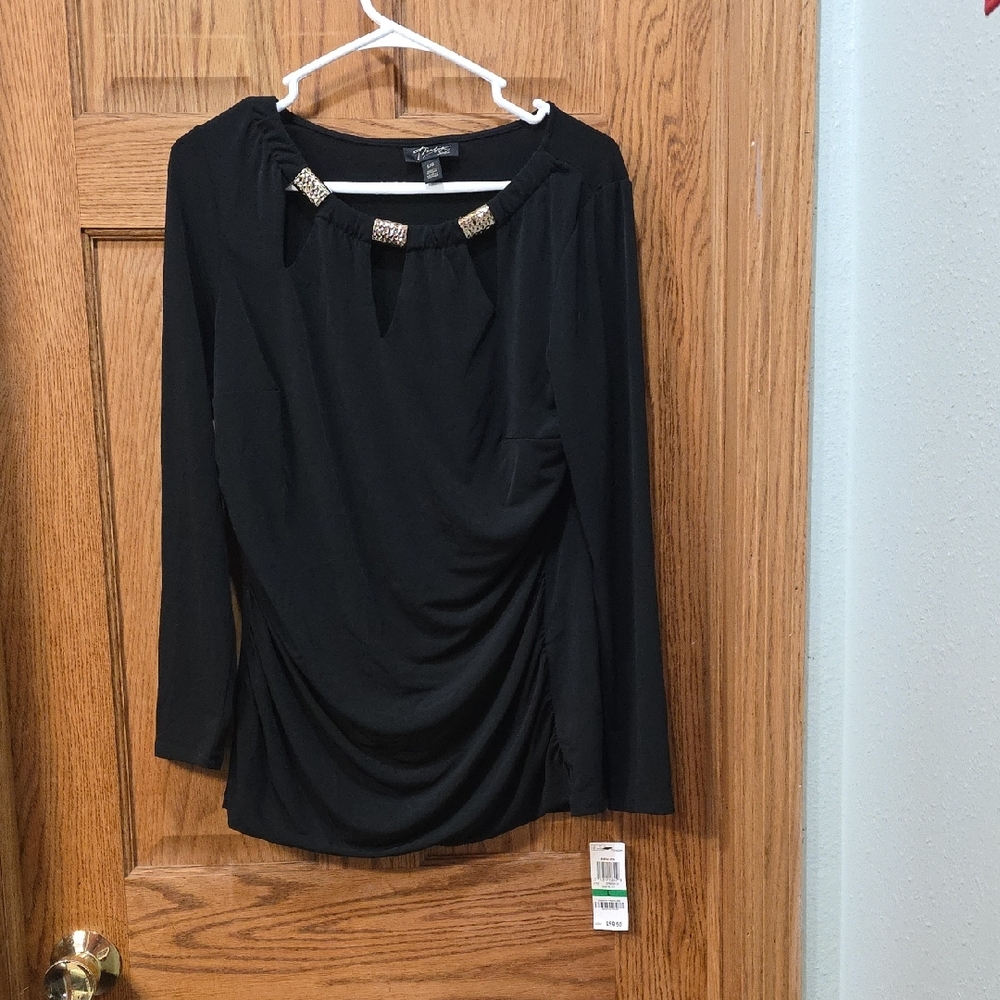 Thalia Sodi Black Top with Embellished Neckline